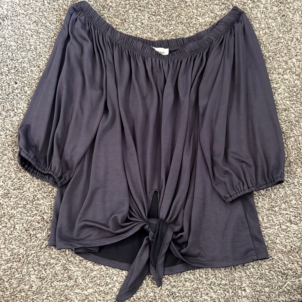 Off the Shoulder Grey Tie Up Top